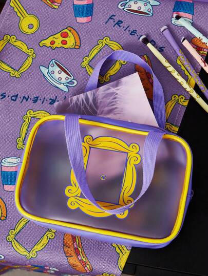 FRIENDS X SHEIN حقيبة تجميل يدوية عصرية اللون، هدايا