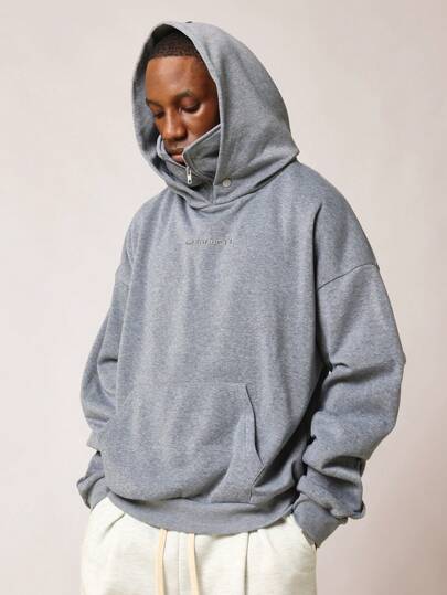 SUMWON هودي بسوستة مائلة مزود بغطاء للوجه ملابس الشارع في فصلي الخريف والشتاء، مريح وفضفاض مصمم بجيب كنغر وقطعة ثقيلة الوزن