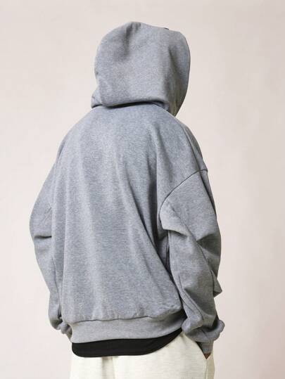 SUMWON هودي بسوستة مائلة مزود بغطاء للوجه ملابس الشارع في فصلي الخريف والشتاء، مريح وفضفاض مصمم بجيب كنغر وقطعة ثقيلة الوزن