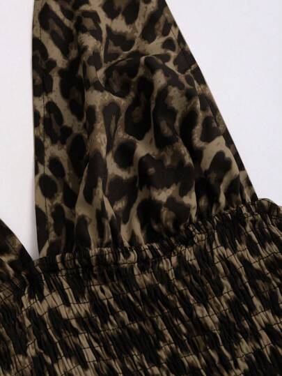 Flirla فستان قصير نسائي بطبعة جلد الفهد عاري الظهر وجذاب