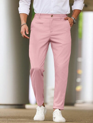 Manfinity Homme بنطلون رجالي بطبعة لون صلبة وجيوب مائلة، للخروجات اليومية