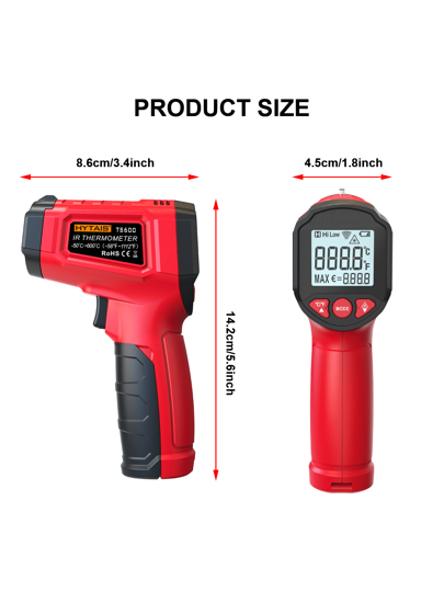 HYTAIS ترمومتر رقمي HYTAIS TS600, مستشعر درجة حرارة لا تلامس, مسدس درجة حرارة تحت الأشعة تحت الحمراء قابل للضبط من -50 إلى 600 درجة مئوية, يدوي لقياس درجة الحرارة لطهي البيتزا والأفران الصناعية والخارجي