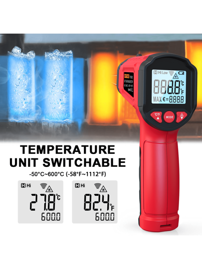 HYTAIS ترمومتر رقمي HYTAIS TS600, مستشعر درجة حرارة لا تلامس, مسدس درجة حرارة تحت الأشعة تحت الحمراء قابل للضبط من -50 إلى 600 درجة مئوية, يدوي لقياس درجة الحرارة لطهي البيتزا والأفران الصناعية والخارجي