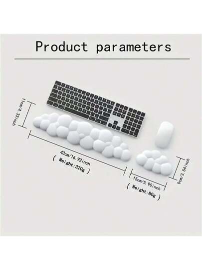 1 قطعة وسادة راحة المعصم على شكل سحابة، طبقة من رغوة الذاكرة البولي يوريثان عالية الكثافة وقاعدة مانعة للانزلاق، تصميم إرجونومي لدعم المعصم، مناسب للمكتب المنزلي/الكمبيوتر/اللابتوب/الألعاب