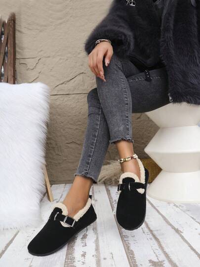 أحذية بسيطة مريحة كاجوال جديدة من الفرو المسطح، أحذية نسائية أنيقة للارتداء في الخارج