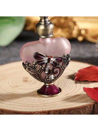 قطعة واحدة 4مل زجاجة عطر زجاجية قديمة مزخرفة، بطبعات نقش تنين وزهور، زخرفة معدنية وكريستال، غطاء قابل للطي، بدون رائحة - إكسسوار ديكور المنزل
