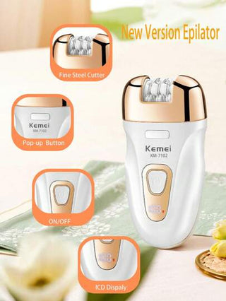 Kemei جهاز إزالة الشعر الجديد KM-7102 ، جهاز كهربائي لإزالة الشعر بدون ألم للنساء ، إزالة شعر الجسم والإبط والمنطقة الخاصة والقدم ، مجموعة العناية بالبشرة الناعمة 3 في 1 ، هدية مثالية للمرأة في عيد الميلاد أو رأس السنة الجديدة
