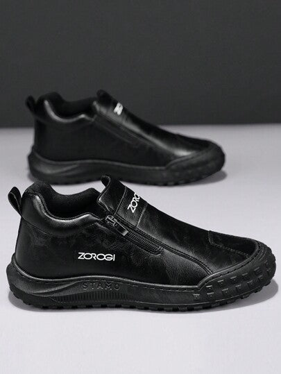 بوت رياضية كاجوال للرجال، بوت بحزام ذو سحاب مزدوج متوسطة الارتفاع، بوت متعددة الاستخدامات عصرية مقاومة للماء ذات أربطة سميكة، بوت سير مقاومة للانزلاق، بوت كاجوال للتنزه، بوت تشيلسي ذات بطانة فرو دافئة للخريف/الشتاء للخروجات الخارجية