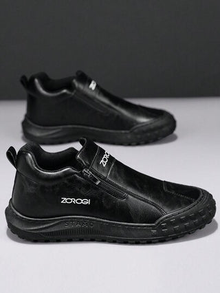 بوت رياضية كاجوال للرجال، بوت بحزام ذو سحاب مزدوج متوسطة الارتفاع، بوت متعددة الاستخدامات عصرية مقاومة للماء ذات أربطة سميكة، بوت سير مقاومة للانزلاق، بوت كاجوال للتنزه، بوت تشيلسي ذات بطانة فرو دافئة للخريف/الشتاء للخروجات الخارجية