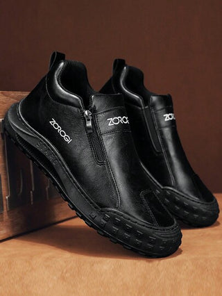 بوت رياضية كاجوال للرجال، بوت بحزام ذو سحاب مزدوج متوسطة الارتفاع، بوت متعددة الاستخدامات عصرية مقاومة للماء ذات أربطة سميكة، بوت سير مقاومة للانزلاق، بوت كاجوال للتنزه، بوت تشيلسي ذات بطانة فرو دافئة للخريف/الشتاء للخروجات الخارجية