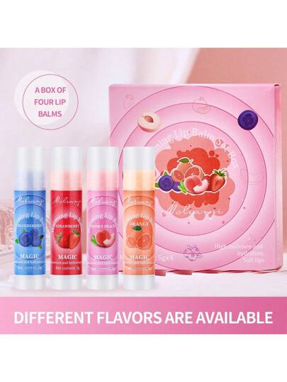 4 قطعة/مجموعة طقم شفاه ملون قابل للتغيير بنكهة الفاكهة - بلسم الشفاه السحري المرطب، هدية مثالية لجميع أنواع البشرة للنساء والرجال