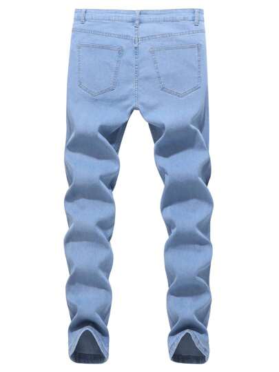 بنطال جينز بنمط سكيني متهالك ومغسول بالفانيلا ذو مطاطية للرجال