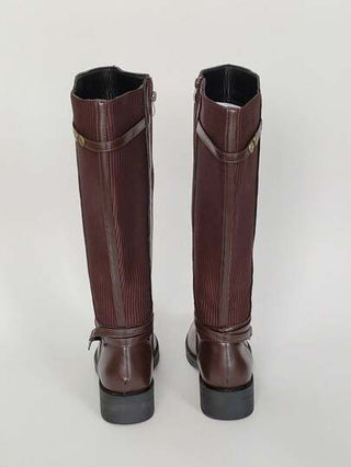 بوت كاحل للنساء من الجلد الصناعي (البولي يوريثان) ، نعل سميك دائري ، مريحة وسهلة الارتداء، سحاب جانبي، بدون تمدد في الساق