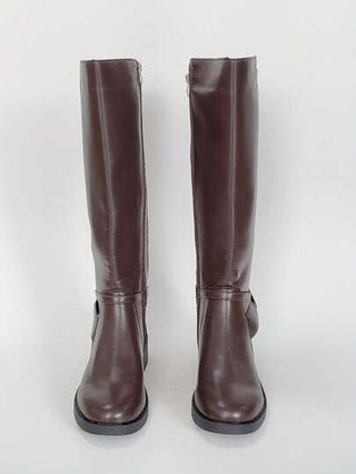 بوت كاحل للنساء من الجلد الصناعي (البولي يوريثان) ، نعل سميك دائري ، مريحة وسهلة الارتداء، سحاب جانبي، بدون تمدد في الساق