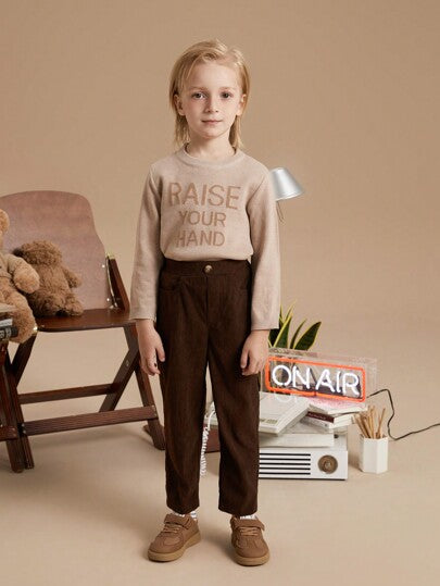 PrepCrw بناطيل شبابية بخصر مطاطي منسوج بطراز الكلية البني، خريف/شتاء