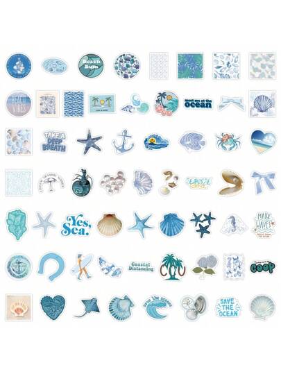 60 قطعة ملصقات حفيدة ساحلية ملصقات إكسسوارات فينيل للألبوم الصور، اليومية، الحاسوب المحمول، السيارة، السكيت بورد، زجاجة المياه، الحاسوب، الهاتف، الكرتون، خوذة الأمان، وتماثيل السيارات