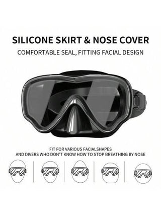 قناع غطس للبالغين، قناع قطعة واحدة من الزجاج المقسى، مقاوم للضباب والماء للرياضات المائية والسباحة والرياضات الخارجية