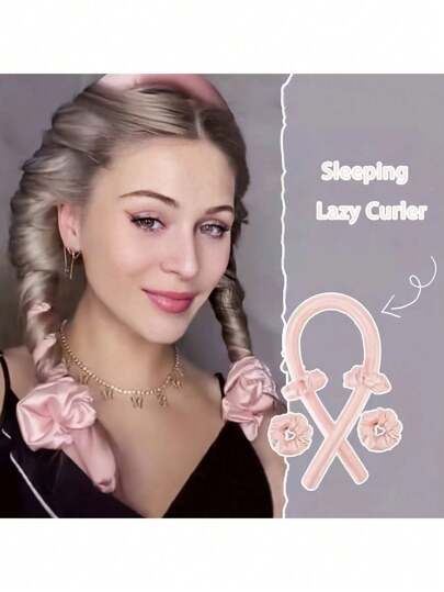 مجموعة 3 قطع من أدوات تنسيق الشعر بدون حرارة، شريط حرير لتجعيد الشعر، عصابة رأس وسادية ناعمة لتجعيد الشعر أثناء النوم، لتصفيف شعر السيدات الطويل، أدوات تنسيق تجعيد الشعر المريحة (وردي) ديكور منزلي وحمام صيفي