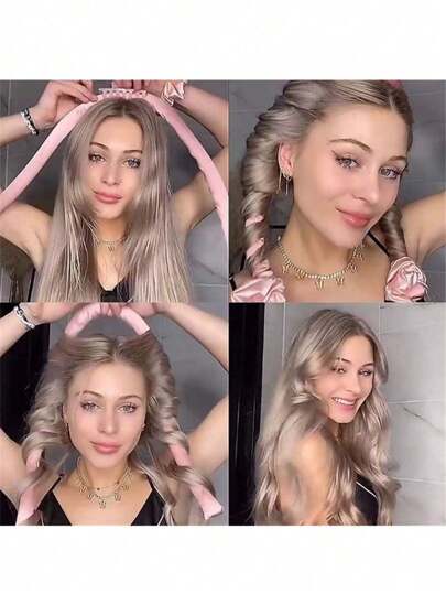 مجموعة 3 قطع من أدوات تنسيق الشعر بدون حرارة، شريط حرير لتجعيد الشعر، عصابة رأس وسادية ناعمة لتجعيد الشعر أثناء النوم، لتصفيف شعر السيدات الطويل، أدوات تنسيق تجعيد الشعر المريحة (وردي) ديكور منزلي وحمام صيفي