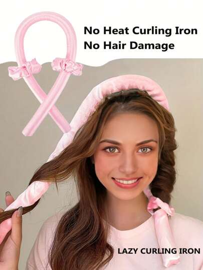 مجموعة 3 قطع من أدوات تنسيق الشعر بدون حرارة، شريط حرير لتجعيد الشعر، عصابة رأس وسادية ناعمة لتجعيد الشعر أثناء النوم، لتصفيف شعر السيدات الطويل، أدوات تنسيق تجعيد الشعر المريحة (وردي) ديكور منزلي وحمام صيفي