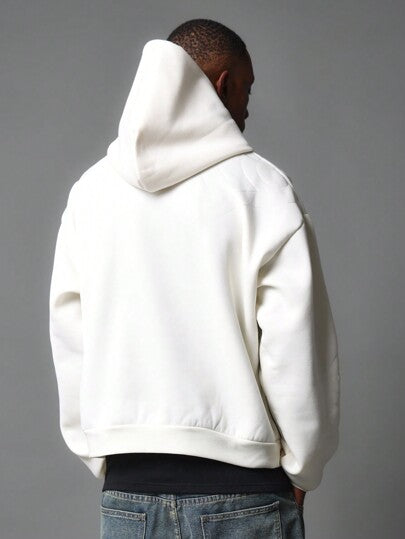 SUMWON بلوفر مبطن بقبعة مريح، مقاس كبير، قماش قطني فائق اللين، بنقشة مبطنة، بلوزة رياضية شتوية وخريفية ، ملابس شارع أساسية