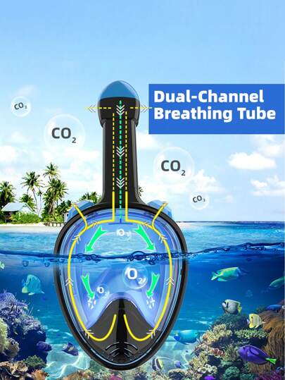 قناع غطاء الوجه الكامل للغوص بكاميرا، رؤية بانورامية 180 درجة، للغوص الجاف، مضاد للضباب والتسرب، معدات غوص للكبار قطعة واحدة