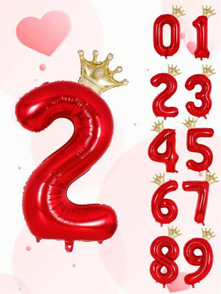 1 قطعة بالون شكل رقمي 32 بوصة، بالون رقم أحمر مع تاج ذهبي، بالون ديكوري لحفلة عيد الميلاد والذكرى السنوية والحفلات والتصوير الفوتوغرافي والعودة إلى المدرسة وعيد الحب