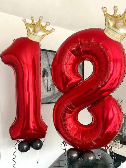 1 قطعة بالون شكل رقمي 32 بوصة، بالون رقم أحمر مع تاج ذهبي، بالون ديكوري لحفلة عيد الميلاد والذكرى السنوية والحفلات والتصوير الفوتوغرافي والعودة إلى المدرسة وعيد الحب