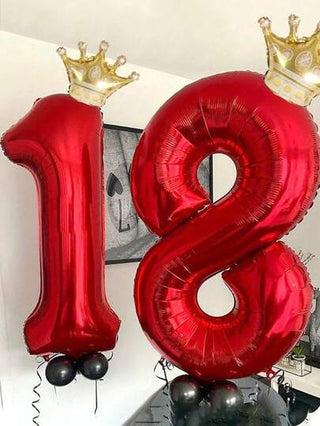 1 قطعة بالون شكل رقمي 32 بوصة، بالون رقم أحمر مع تاج ذهبي، بالون ديكوري لحفلة عيد الميلاد والذكرى السنوية والحفلات والتصوير الفوتوغرافي والعودة إلى المدرسة وعيد الحب