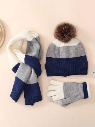 مجموعة دفيئة للأطفال 3 قطع: قبعة مصنوعة، قفازات وأوشحة معدة للشتاء