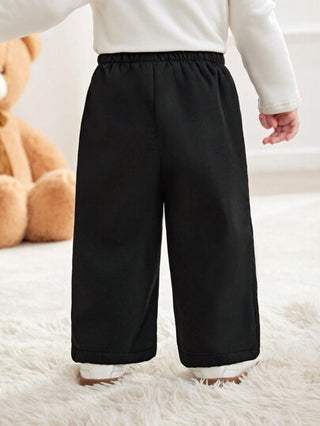 SHEIN بنطلون للأطفال الصبية بأسلوب الشارع، دافئ ومريح مبطن حراريًا بساق مستقيمة، مناسب للمناسبات والتجمعات اليومية في فصل الخريف والشتاء