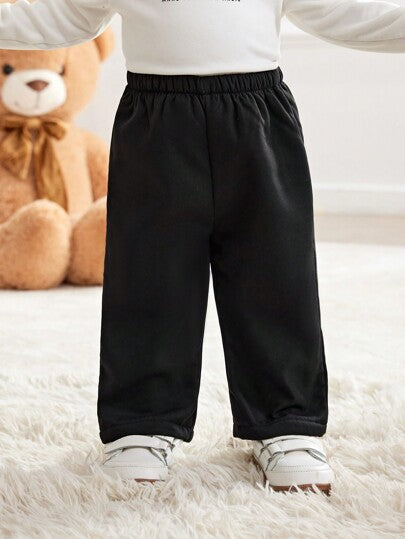 SHEIN بنطلون للأطفال الصبية بأسلوب الشارع، دافئ ومريح مبطن حراريًا بساق مستقيمة، مناسب للمناسبات والتجمعات اليومية في فصل الخريف والشتاء