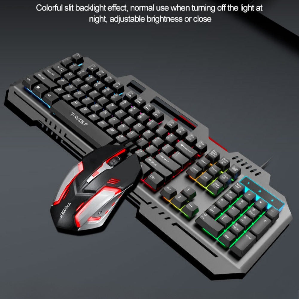 مجموعة لوحة مفاتيح وماوس الألعاب T-WOLF Thunderwolf TF600 المريحة - معدنية، سلكية، مضيئة مع ملمس ميكانيكي