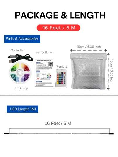 قطعة واحدة شريط إضاءة ليد بتحكم ثنائي الاتجاه، 1/3/5/10/15م، 3.3/10/16/33/50قدم تطبيق هاتف ذكي + جهاز تحكم عن بُعد 24 مفتاح, أضواء شريط إضاءة ليد آر جي بي بطاقة 5 فولت تعمل بالبطارية, تغيير لون متزامن بشكل متعدد لضوء خلفية التلفزيون, إضاءة أجواء, مثالي لغ