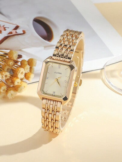 ساعة كوارتز بعقارب حزام من الصلب بلوحة مربعة مائلة بسيطة، مناسبة كهدية أعياد الميلاد أو عيد الهالوين أو عيد الميلاد