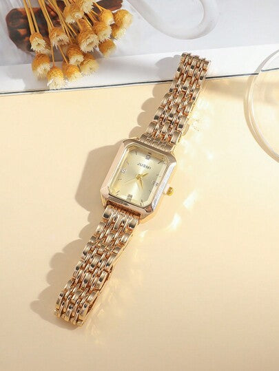 ساعة كوارتز بعقارب حزام من الصلب بلوحة مربعة مائلة بسيطة، مناسبة كهدية أعياد الميلاد أو عيد الهالوين أو عيد الميلاد