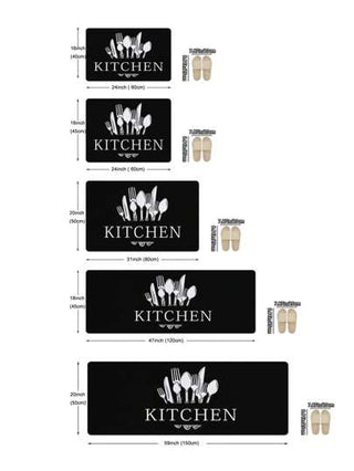 سجادة مطبوعة بنمط أدوات المائدة 1 قطعة، سجادة مطبخ بوليستر حديثة لغرفة المطبخ والديكور
