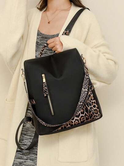 حقيبة ظهر سفر كبيرة السعة للنساء، حقيبة كمبيوتر محمول مضادة للسرقة بتصميم ألوان متباينة، بأسلوب الملابس الشارعية