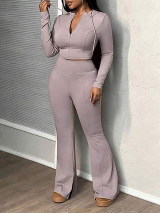 Slaydiva مجموعتان من البدلة الرياضية الأساسية البسيطة للنساء - جاكيت رفيع مزود بسحاب وقبعة وبنطال عريض مرتفع الخصر