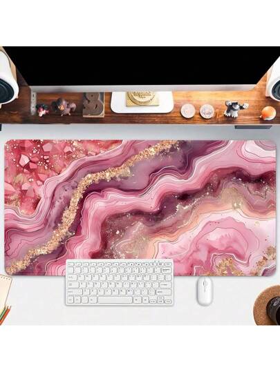 وسادة الفأرة ذات التصميم الرخامي باللون الزهري والذهبي ، ذات شكل فني جمالي ، سجادة مكتب مع حواف مخيطة ، قاعدة مطاطية مضادة للانزلاق بمقاس 35.4 * 15.7 بوصة ، وسادة مكتب مثالية ل- eSports المنزل والمكتب ، هدية رائعة للأصدقاء والعودة إلى المدرسة