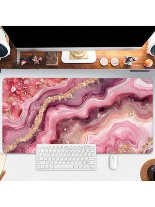 وسادة الفأرة ذات التصميم الرخامي باللون الزهري والذهبي ، ذات شكل فني جمالي ، سجادة مكتب مع حواف مخيطة ، قاعدة مطاطية مضادة للانزلاق بمقاس 35.4 * 15.7 بوصة ، وسادة مكتب مثالية ل- eSports المنزل والمكتب ، هدية رائعة للأصدقاء والعودة إلى المدرسة