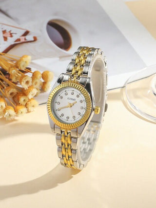 ساعة كوارتز ذات حزام من الفولاذ، وتصميم ألماسي بتدرج في الشكل، جاذبية عالية وتصميم بسيط، مناسبة للهدايا في مناسبات عيد الميلاد وعيد الهالوين وغيرها، 1 قطعة/مجموعة