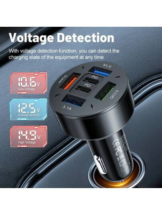 شاحن سيارة متعدد الوظائف 150 واط 6 منافذ شحن سريع عالمي، 4 منافذ USB و2 منافذ شحن سريع PD، متوافق مع أجهزة 16 15 Pro Max 14 Plus 13 12 11، اكسسوارات السيارة