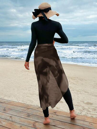 Swim Shayni مجموعة من فستان سباحة وتنورة بأكمام طويلة وياقة مستديرة وجودة ضيقة، ملابس صيفية عادية متناسقة للسيدات الملابس العربية