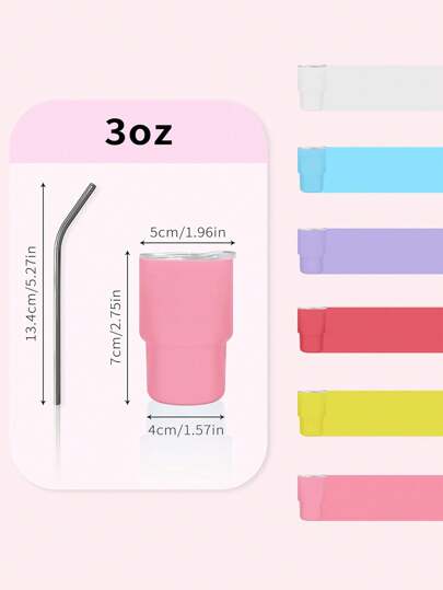 1 قطعة/ 6 قطع كأس تقديم مصغر سعة 3 أونصة مع جراب وغطاء ، مجموعة من 6 ألوان مختلطة أكواب تقديم صغيرة من الفولاذ المقاوم للصدأ قابلة للطباعة الحرارية سعة 3 أونصة، مناسبة كهدايا جدة لحفلات الزفاف والأعياد الخاصة