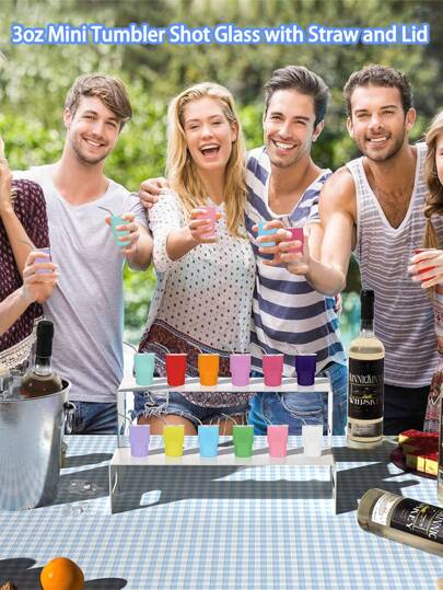 1 قطعة/ 6 قطع كأس تقديم مصغر سعة 3 أونصة مع جراب وغطاء ، مجموعة من 6 ألوان مختلطة أكواب تقديم صغيرة من الفولاذ المقاوم للصدأ قابلة للطباعة الحرارية سعة 3 أونصة، مناسبة كهدايا جدة لحفلات الزفاف والأعياد الخاصة