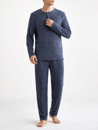 طقم بنطلون وبلوزة طويلة الأكمام منزلي مريح للرجال ، ذو تصميم بسيط