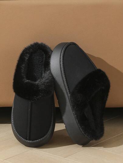 أحذية منزلية نسائية مبطنة بالفرو، وحيدة ناعمة مانعة للانزلاق، دافئة للاستخدام الداخلي في فصل الشتاء، بتصميم سهل الارتداء وبلون أحاديرمضان