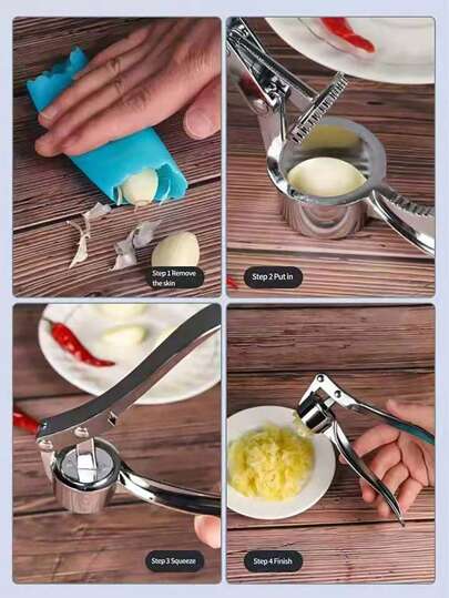 مفرمة ثوم متعددة الوظائف من الفولاذ المقاوم للصدأ بطلاء فضي عصري، مفرمة ثوم للمطبخ والتخييم، قطعة واحدة