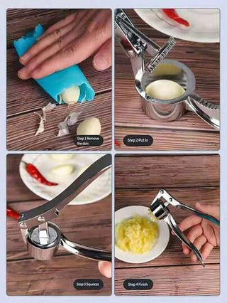 مفرمة ثوم متعددة الوظائف من الفولاذ المقاوم للصدأ بطلاء فضي عصري، مفرمة ثوم للمطبخ والتخييم، قطعة واحدة